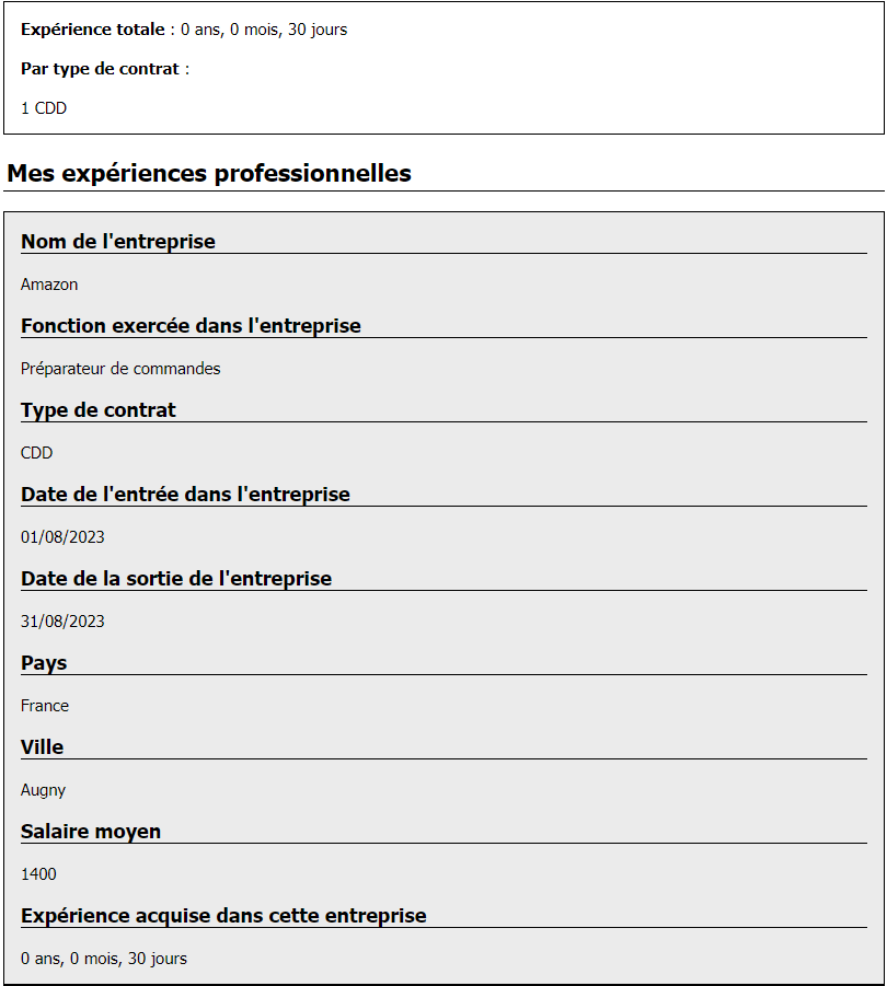 Exemple d'expérience