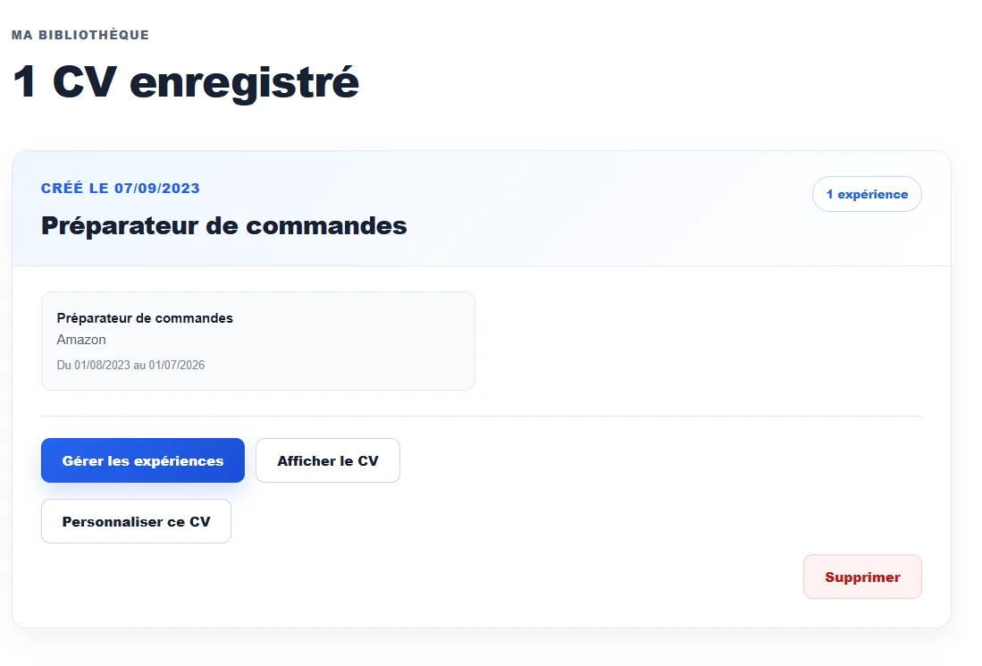 Exemple d'une expérience professionnelle enregistrée